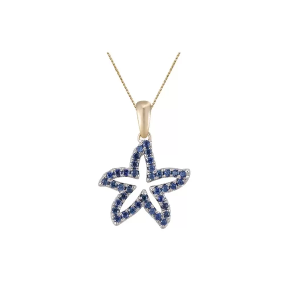 Pendants & Necklaces | Denny Wong 14K 2/Tone 15Mm Starfish Pendant With 39 Blue Sapphires