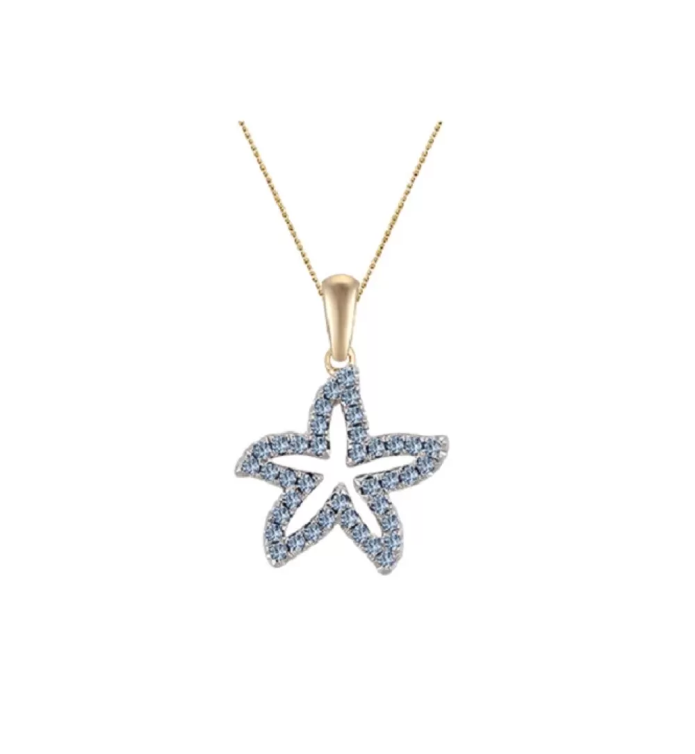 Pendants & Necklaces | Denny Wong 14K 2/Tone 15Mm Starfish Pendant With 39 Pastel Blue Sapphires