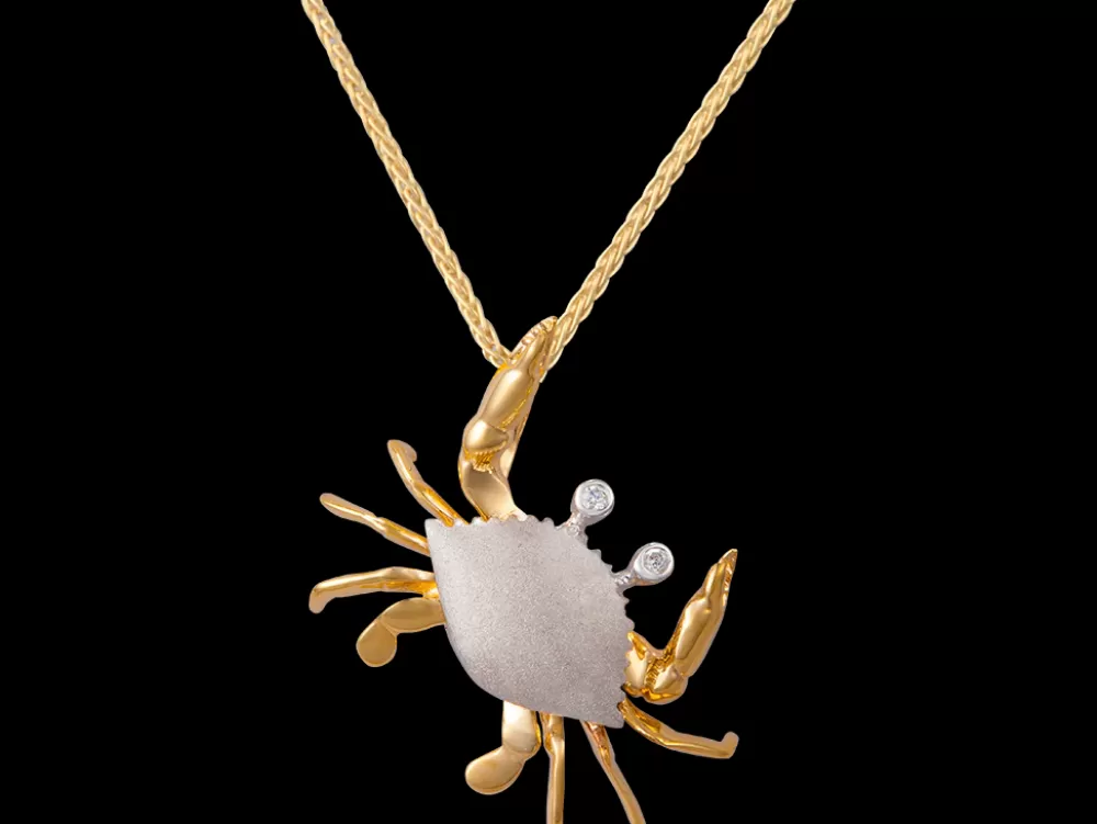 Hawaiian Jewelry | Denny Wong 14K 2/Tone 18Mm Crab Pendant With 2 Diamonds