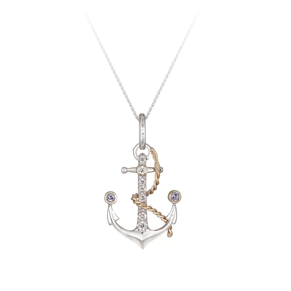 Pendants & Necklaces | Denny Wong 14K 2/Tone 20Mm "Anchor" Pendant With 2 Tanzanite And 8 Diamonds