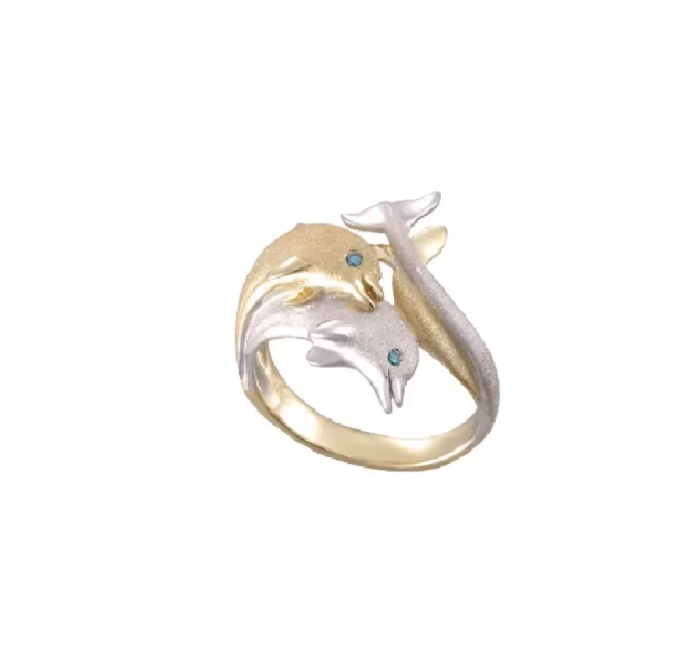 Rings | Denny Wong 14K 2/Tone 20Mm "Jumping Couple" Dolphin Ring