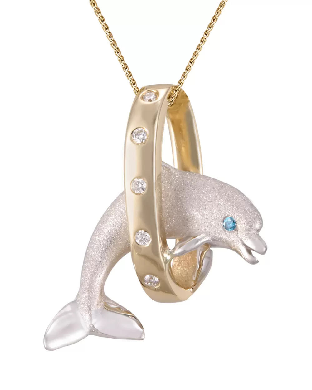 Pendants & Necklaces | Denny Wong 14K 2/Tone 20Mm "Jumping Loop" Dolphin Pendant With 5 Diamonds