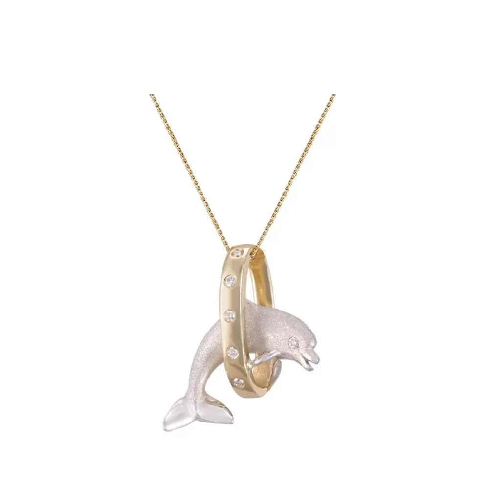 Pendants & Necklaces | Denny Wong 14K 2/Tone 20Mm "Jumping Loop" Dolphin Pendant With 6 Diamonds