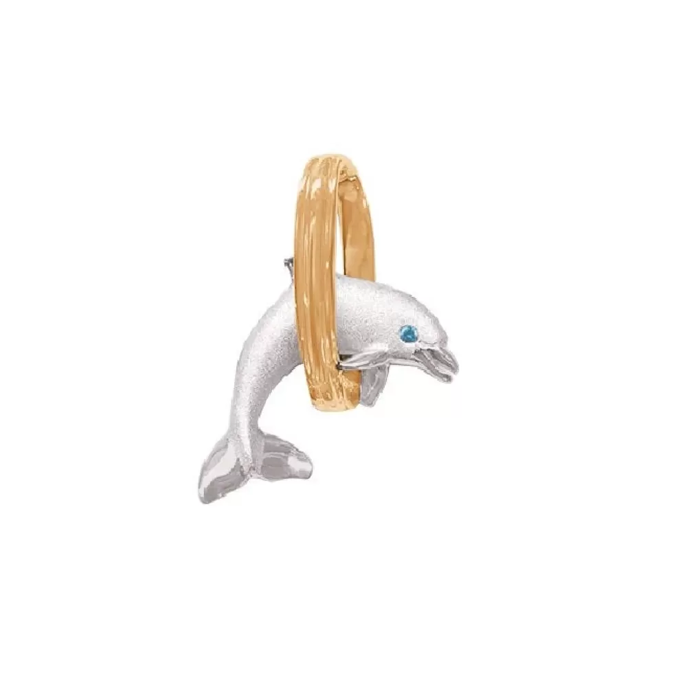 Pendants & Necklaces | Denny Wong 14K 2/Tone 20Mm "Jumping Loop" Dolphin Pendant With Blue Diamond