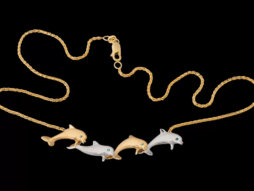 Pendants & Necklaces | Denny Wong 14K 2/Tone 20Mm "Open Sea" Dolphin Necklace With 4 Diamonds