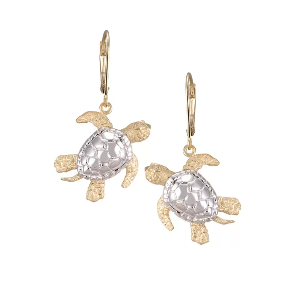 Earrings | Denny Wong 14K 2/Tone 20Mm Sea Turtle Earring With 4 Diamonds