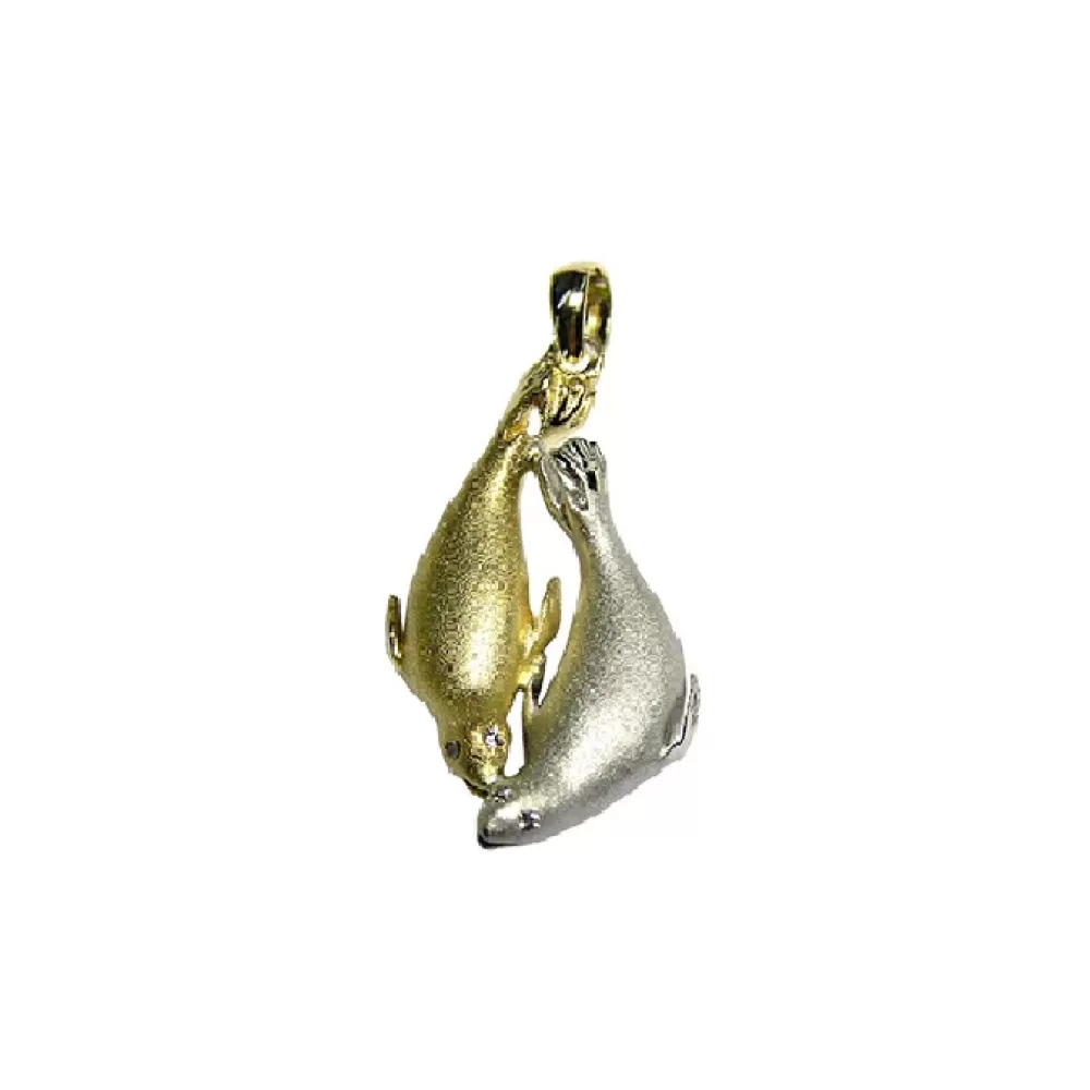 Pendants & Necklaces | Denny Wong 14K 2/Tone 20Mm Seal Pendant "Dancing Couple" With 4 Diamonds