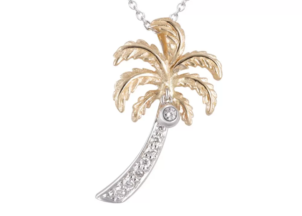 Pendants & Necklaces | Denny Wong 14K 2/Tone 20Mm Single Palm Tree Pendant With 9 Diamonds