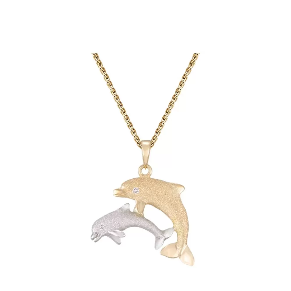Pendants & Necklaces | Denny Wong 14K 2/Tone 22Mm "Mother & Calf" Dolphin Pendant With 2 Diamonds
