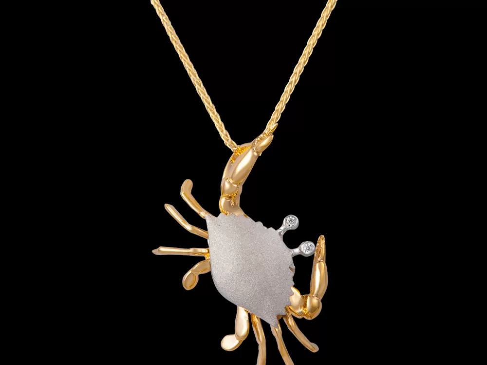 Hawaiian Jewelry | Denny Wong 14K 2/Tone 25Mm Crab Pendant With 2 Diamonds