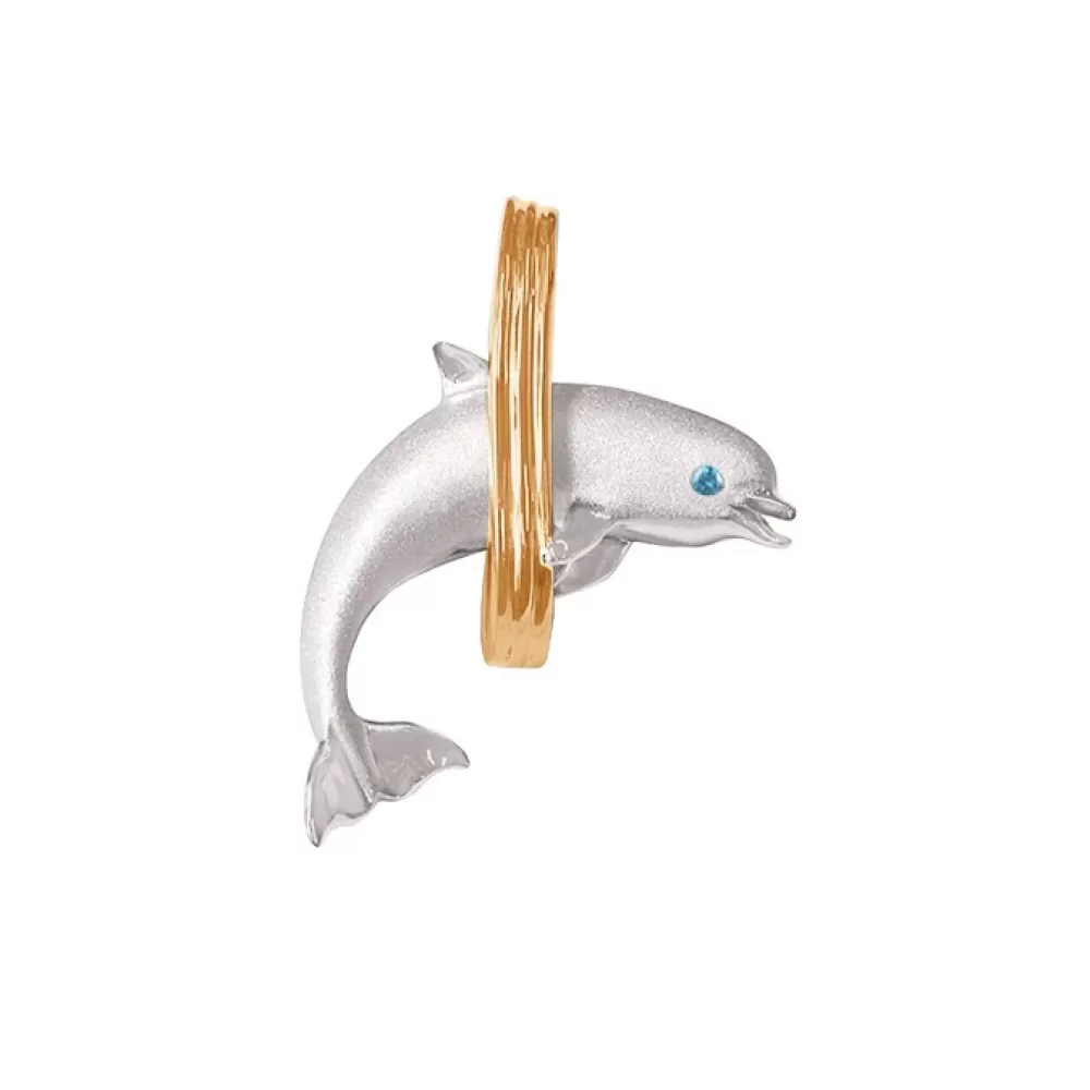 Pendants & Necklaces | Denny Wong 14K 2/Tone 28Mm "Jumping Loop" Dolphin Pendant With 2 Blue Diamonds