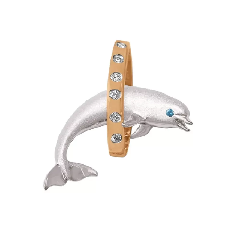Pendants & Necklaces | Denny Wong 14K 2/Tone 28Mm "Jumping Loop" Dolphin Pendant With 6 Diamonds