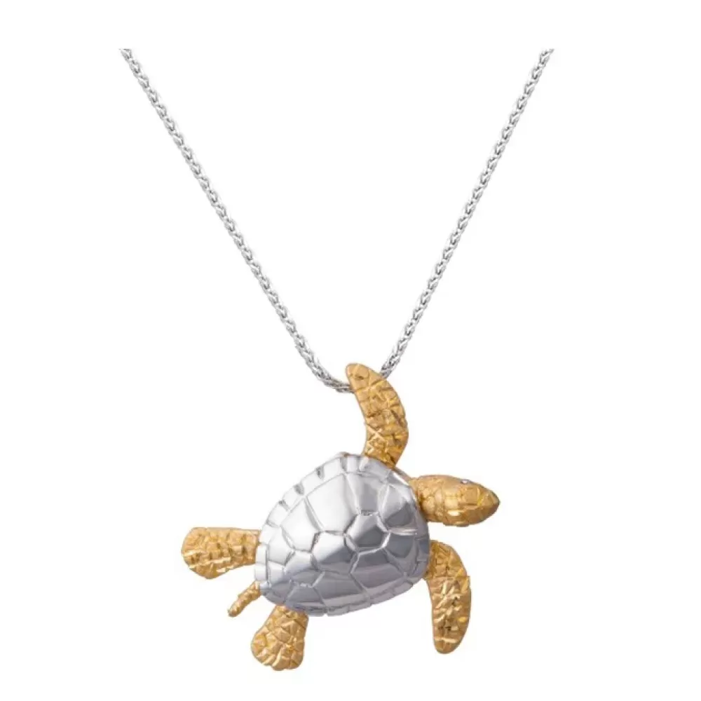 Hawaiian Jewelry | Denny Wong 14K 2/Tone 30Mm Sea Turtle Pendant With 2 Diamonds