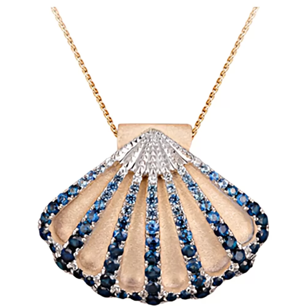 Pendants & Necklaces | Denny Wong 14K 2/Tone 30Mm Shell Pendant With 7 White Sapphires And 74 Blue Sapphires