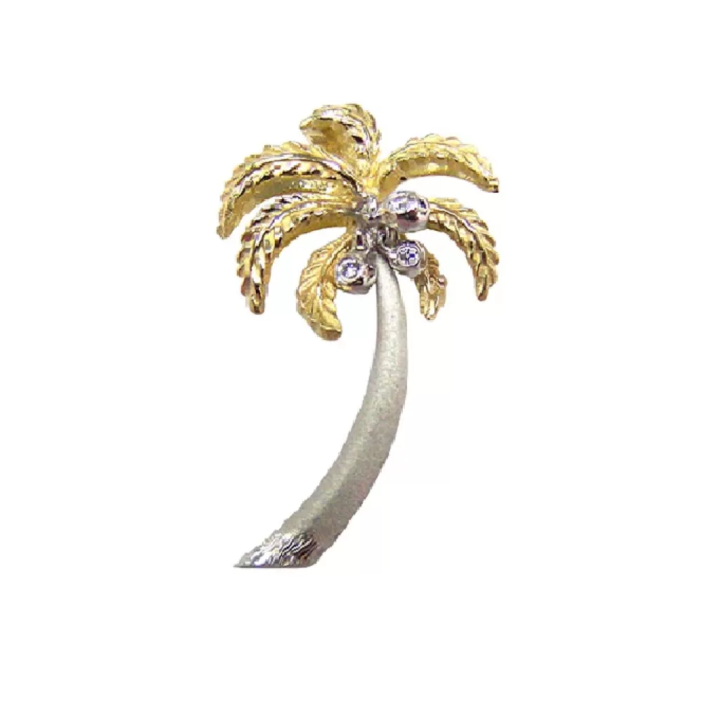 Pendants & Necklaces | Denny Wong 14K 2/Tone 30Mm Single Palm Tree Pendant With 3 Diamonds