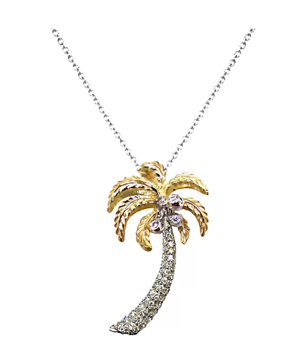 Pendants & Necklaces | Denny Wong 14K 2/Tone 30Mm Single Palm Tree Pendant With 41 Diamonds