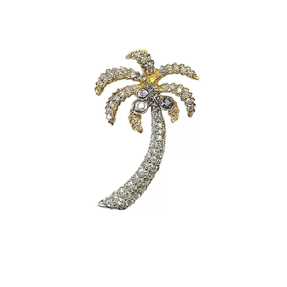 Pendants & Necklaces | Denny Wong 14K 2/Tone 30Mm Single Palm Tree Pendant With 75 Diamonds