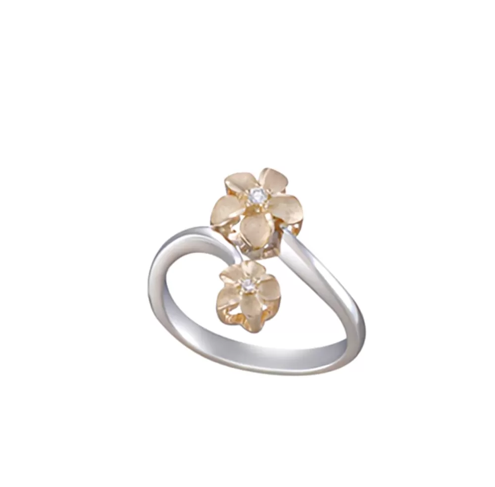 Rings | Denny Wong 14K 2/Tone 6 & 8Mm "Hang 5" Plumeria Ring With 2 Diamonds