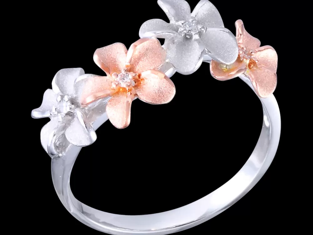 Rings | Denny Wong 14K 2/Tone 8Mm Plumeria Ring With 4 Diamonds