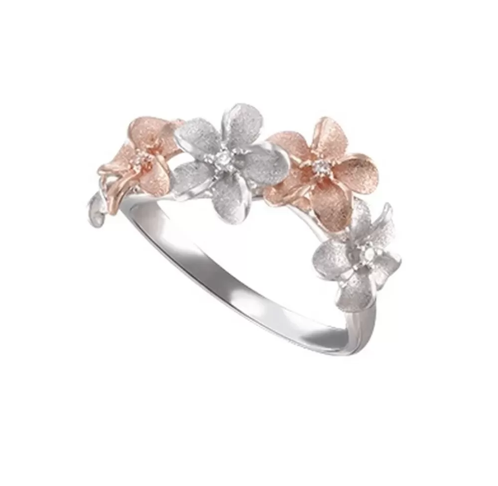 Rings | Denny Wong 14K 2/Tone 8Mm Plumeria Ring With 4 Diamonds