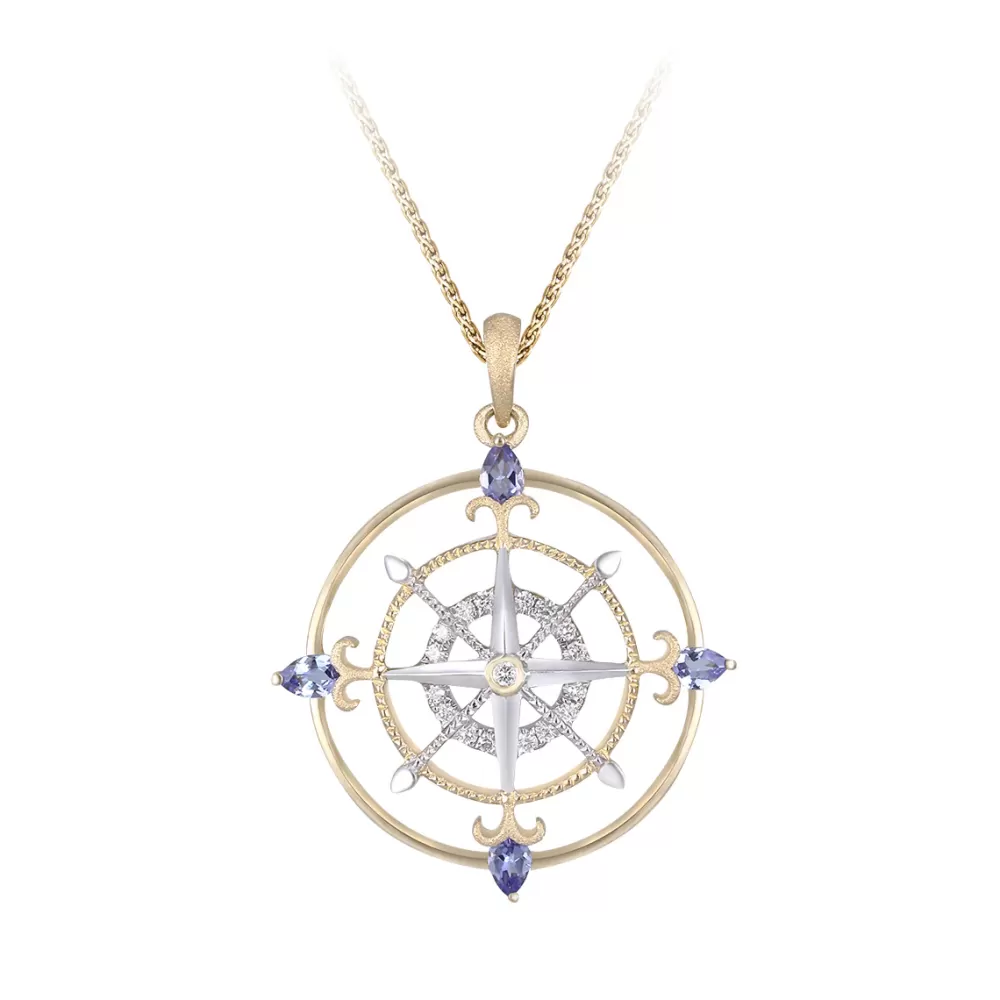 Pendants & Necklaces | Denny Wong 14K 2/Tone "Compass Rose" Pendant With 17 Diamonds And 4 Tanzanites