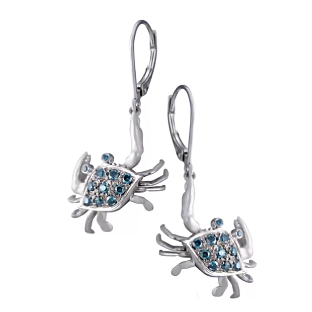 Earrings | Denny Wong 14K 2/Tone Crab Earrings With 22 Blue Diamonds