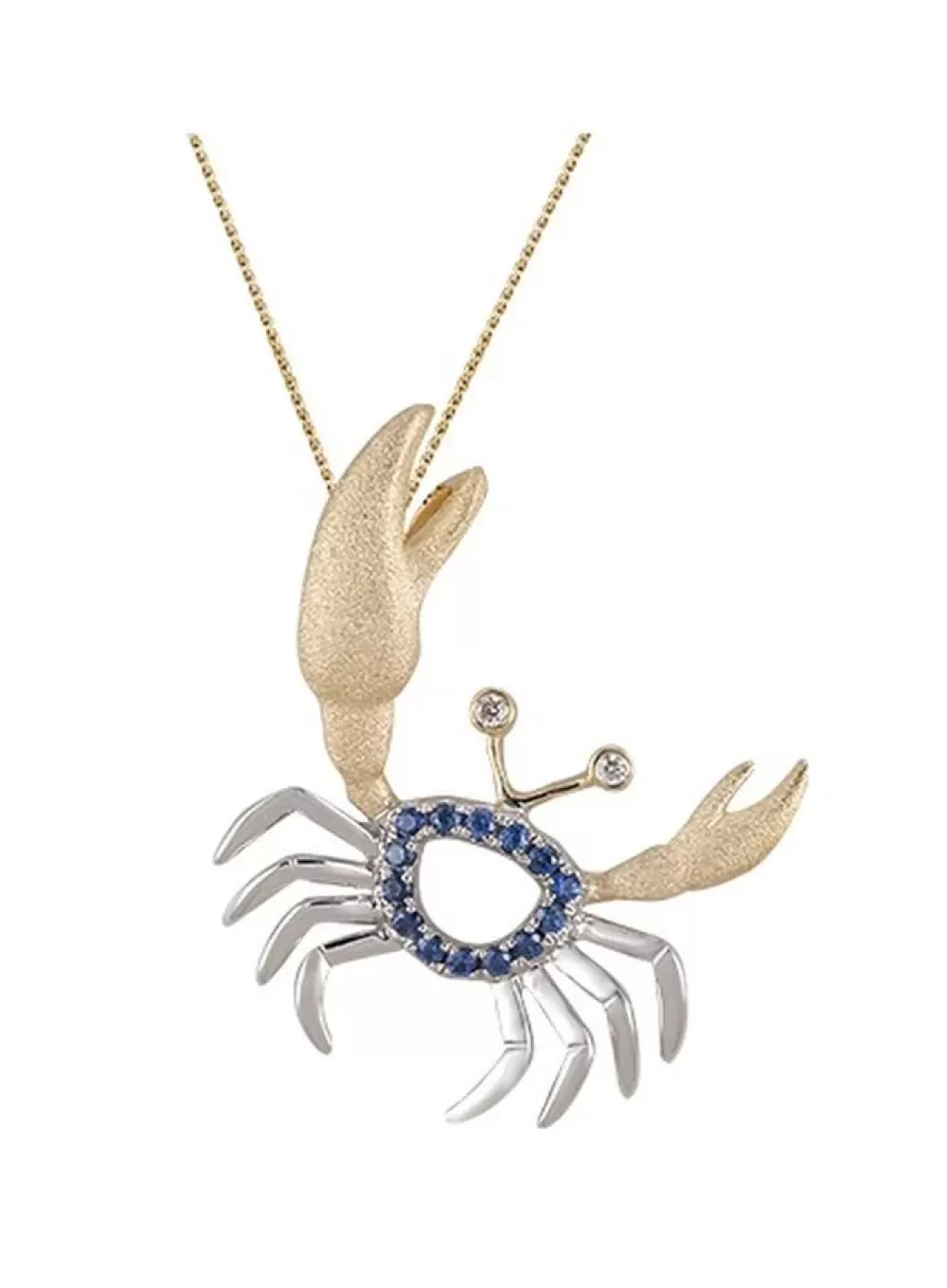 Pendants & Necklaces | Denny Wong 14K 2/Tone Crab Pendant With 2 Diamonds And 14 Blue Sapphires