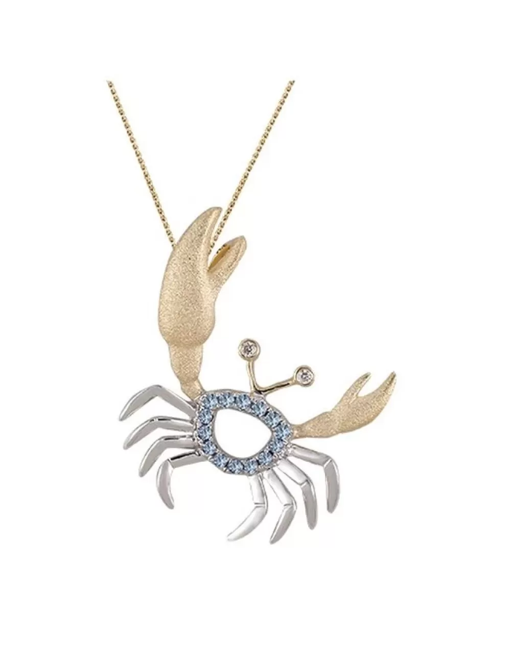 Pendants & Necklaces | Denny Wong 14K 2/Tone Crab Pendant With 2 Diamonds And 14 Pastel Blue Sapphires