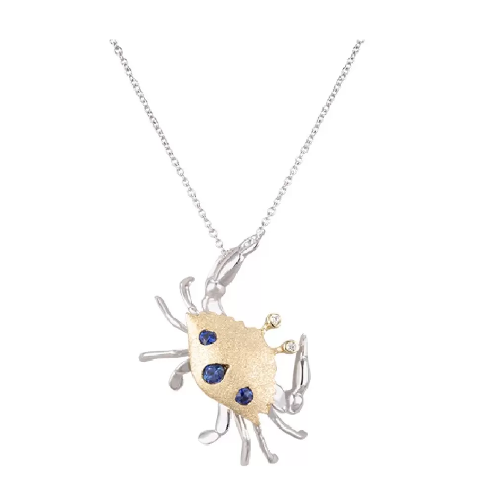 Pendants & Necklaces | Denny Wong 14K 2/Tone Crab Pendant With 2 Diamonds And 3 Sapphires