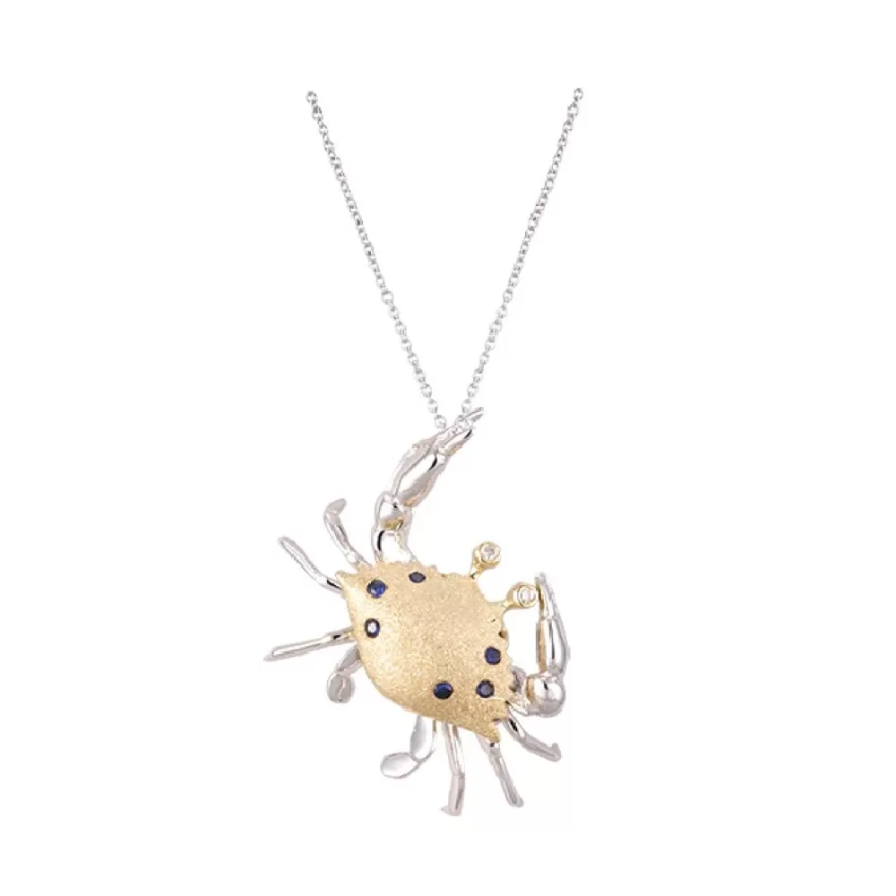 Pendants & Necklaces | Denny Wong 14K 2/Tone Crab Pendant With 2 Diamonds And 6 Sapphires