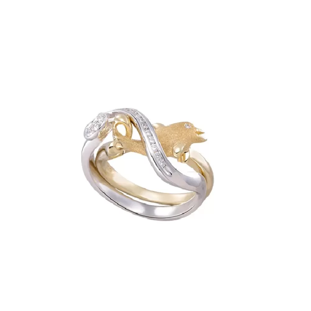 Rings | Denny Wong 14K 2/Tone Dolphin Ring "Surfing Single" With Channel Set Band
