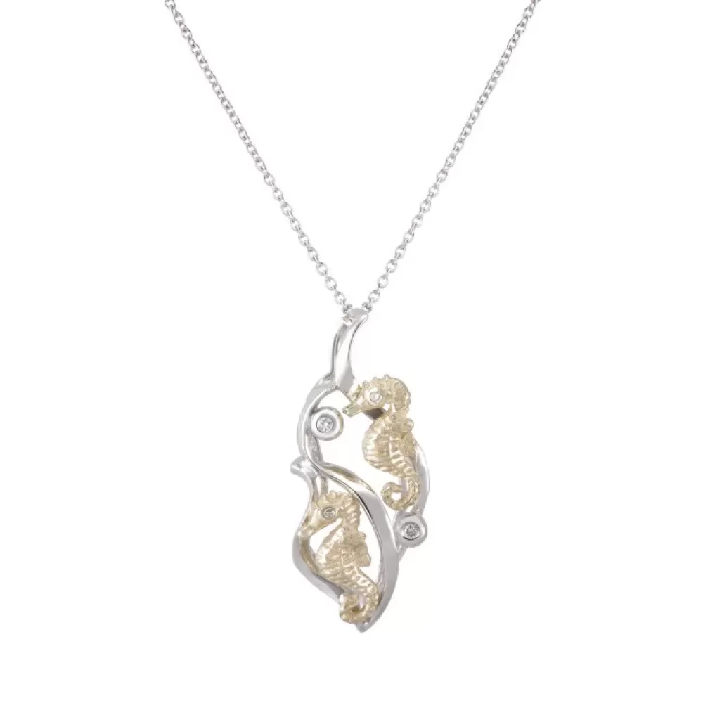 Pendants & Necklaces | Denny Wong 14K 2/Tone Double Sea Horse Pendant With 4 Diamonds