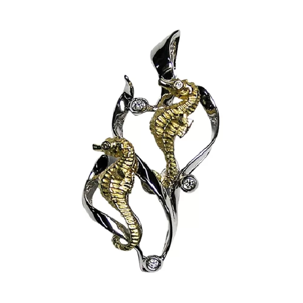 Pendants & Necklaces | Denny Wong 14K 2/Tone Double Sea Horse Pendant With 5 Diamonds