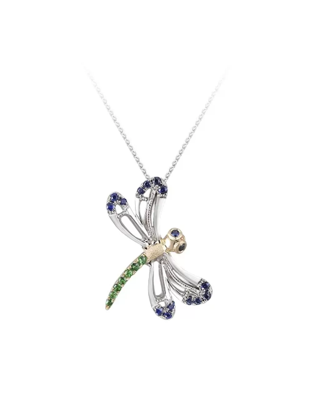 Pendants & Necklaces | Denny Wong 14K 2/Tone Dragonfly Pendant With 16 Blue Sapphires And 7 Tsavorites