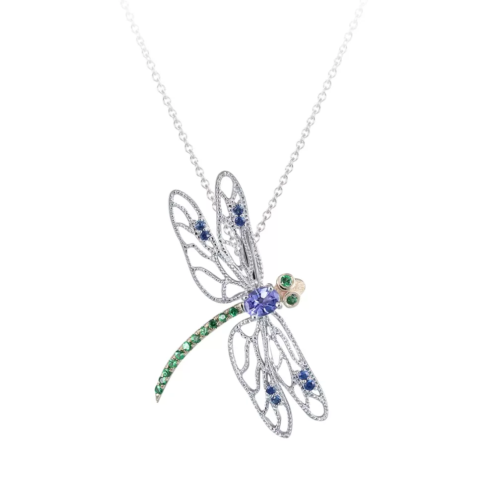 Pendants & Necklaces | Denny Wong 14K 2/Tone Dragonfly Pendant With Blue Sapphires, Tsavorites And Tanzanite