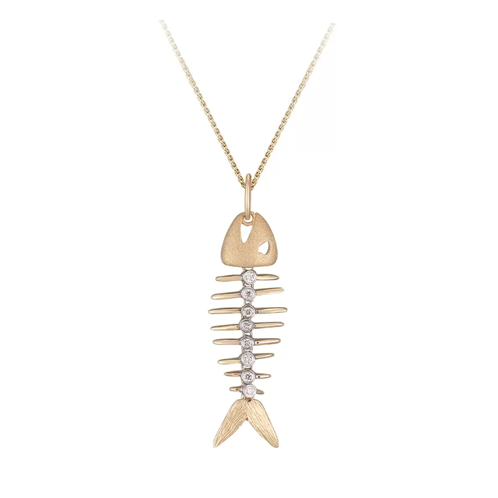 Pendants & Necklaces | Denny Wong 14K 2/Tone Fish Bone Pendant With 8 Diamonds