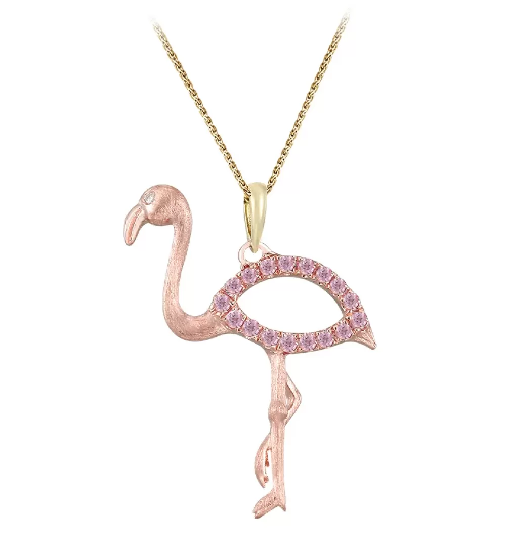 Pendants & Necklaces | Denny Wong 14K 2/Tone Flamingo Pendant With Diamond And 17 Pastel Pink Sapphires