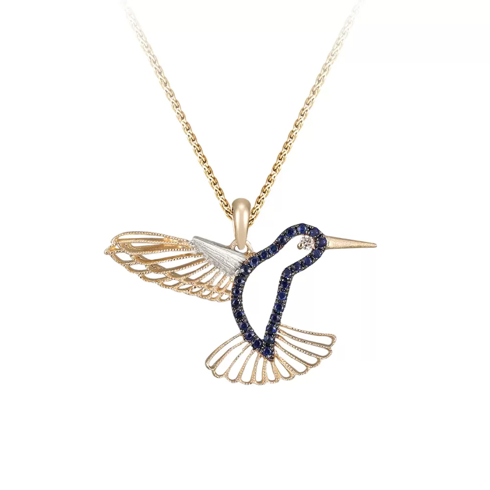 Pendants & Necklaces | Denny Wong 14K 2/Tone Hummingbird Pendant With Diamond And 27 Blue Sapphires With Black Rhodium