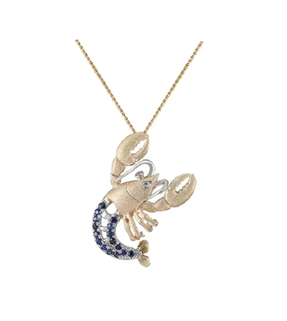 Pendants & Necklaces | Denny Wong 14K 2/Tone Lobster Pendant With 2 Diamonds And 16 Blue Sapphires