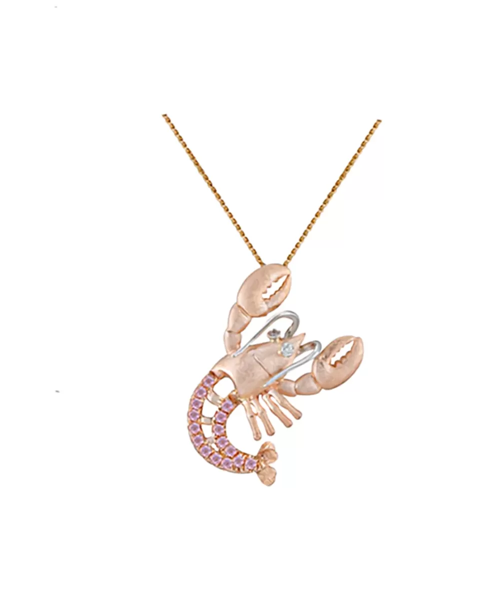 Pendants & Necklaces | Denny Wong 14K 2/Tone Lobster Pendant With 2 Diamonds And 16 Pastel Pink Sapphires