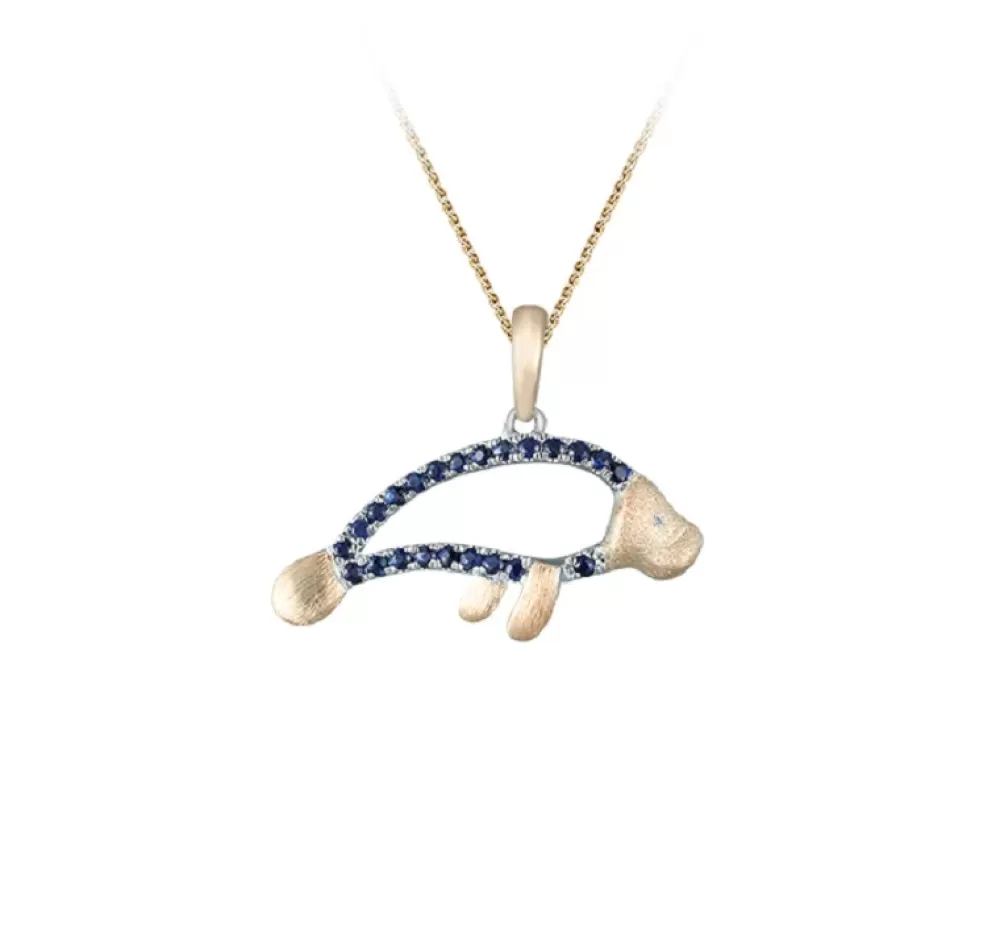 Pendants & Necklaces | Denny Wong 14K 2/Tone Manatee Pendant With Diamond And 23 Blue Sapphires