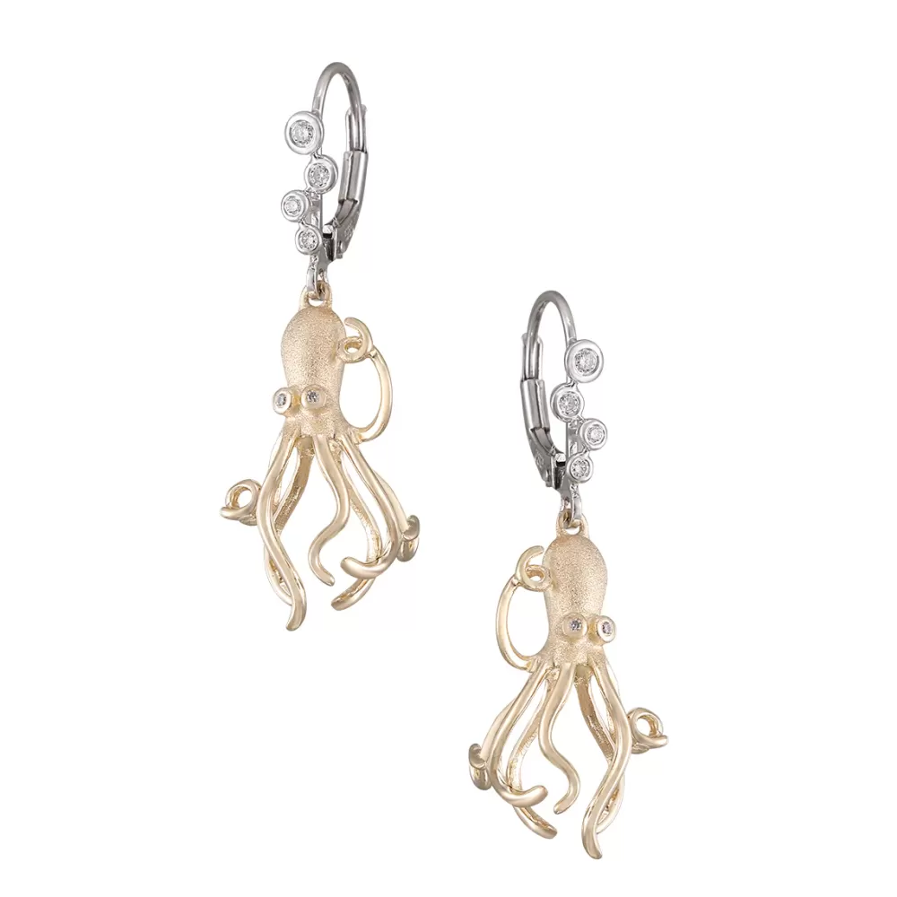 Earrings | Denny Wong 14K 2/Tone Octopus Earring With 12 Diamonds