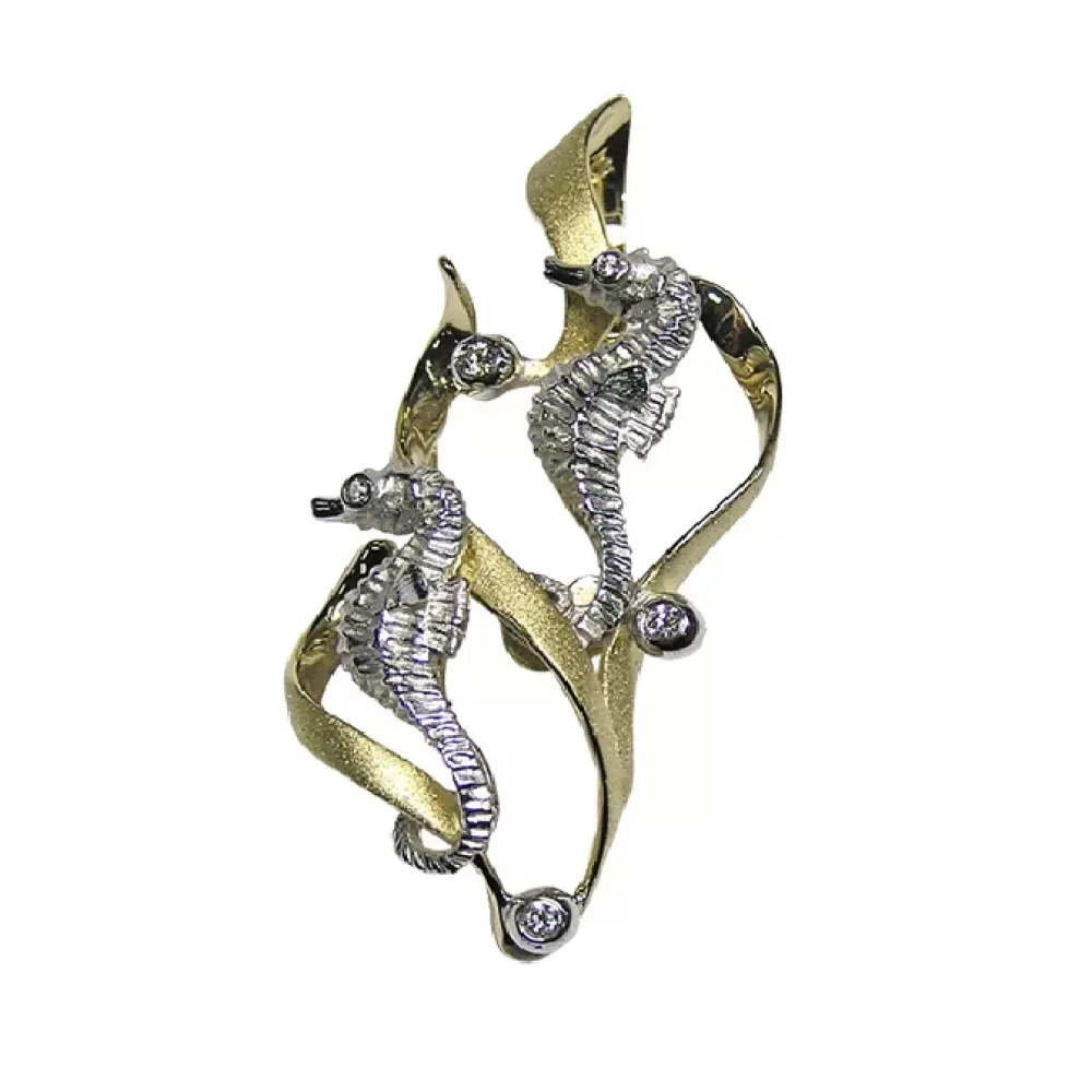 Hawaiian Jewelry | Denny Wong 14K 2/Tone Sea Horse Pendant With 5 Diamonds