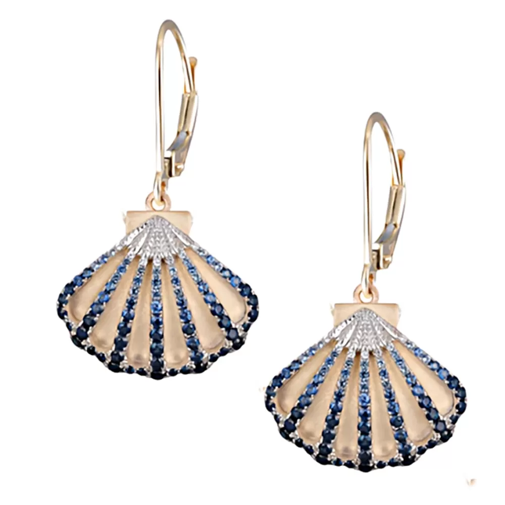 Earrings | Denny Wong 14K 2/Tone Shell Earrings With 96 Sapphires