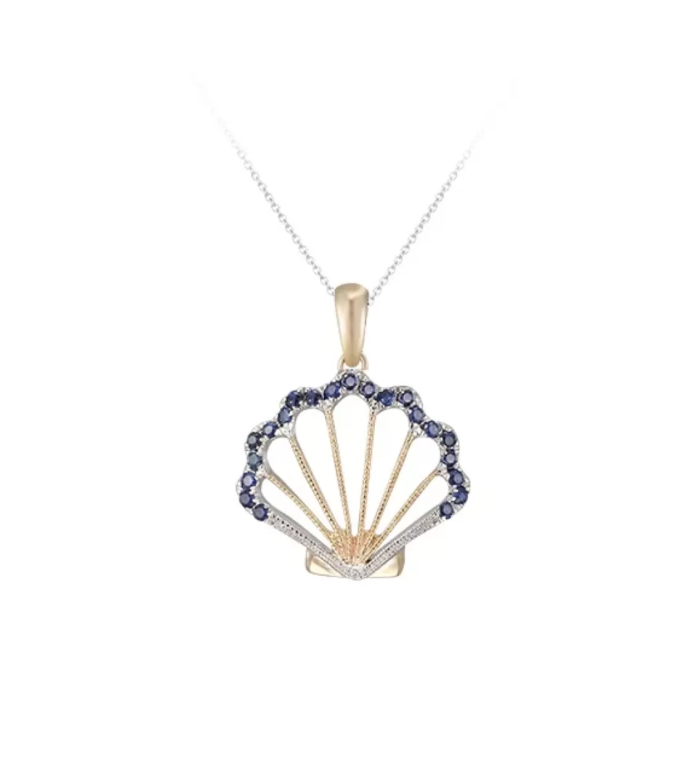 Pendants & Necklaces | Denny Wong 14K 2/Tone Shell Pendant With 21 Blue Sapphires