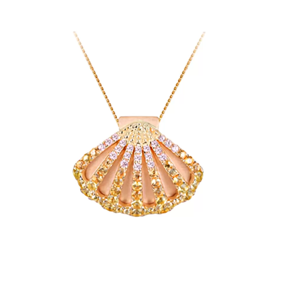 Hawaiian Jewelry | Denny Wong 14K 2/Tone Shell Pendant With 64 Colored Sapphires