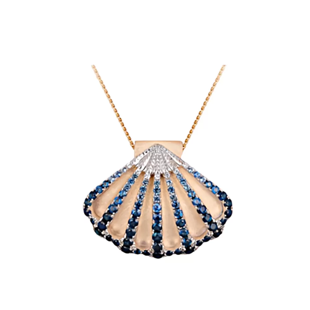 Pendants & Necklaces | Denny Wong 14K 2/Tone Shell Pendant With 7 White Sapphires And 57 Blue Sapphires