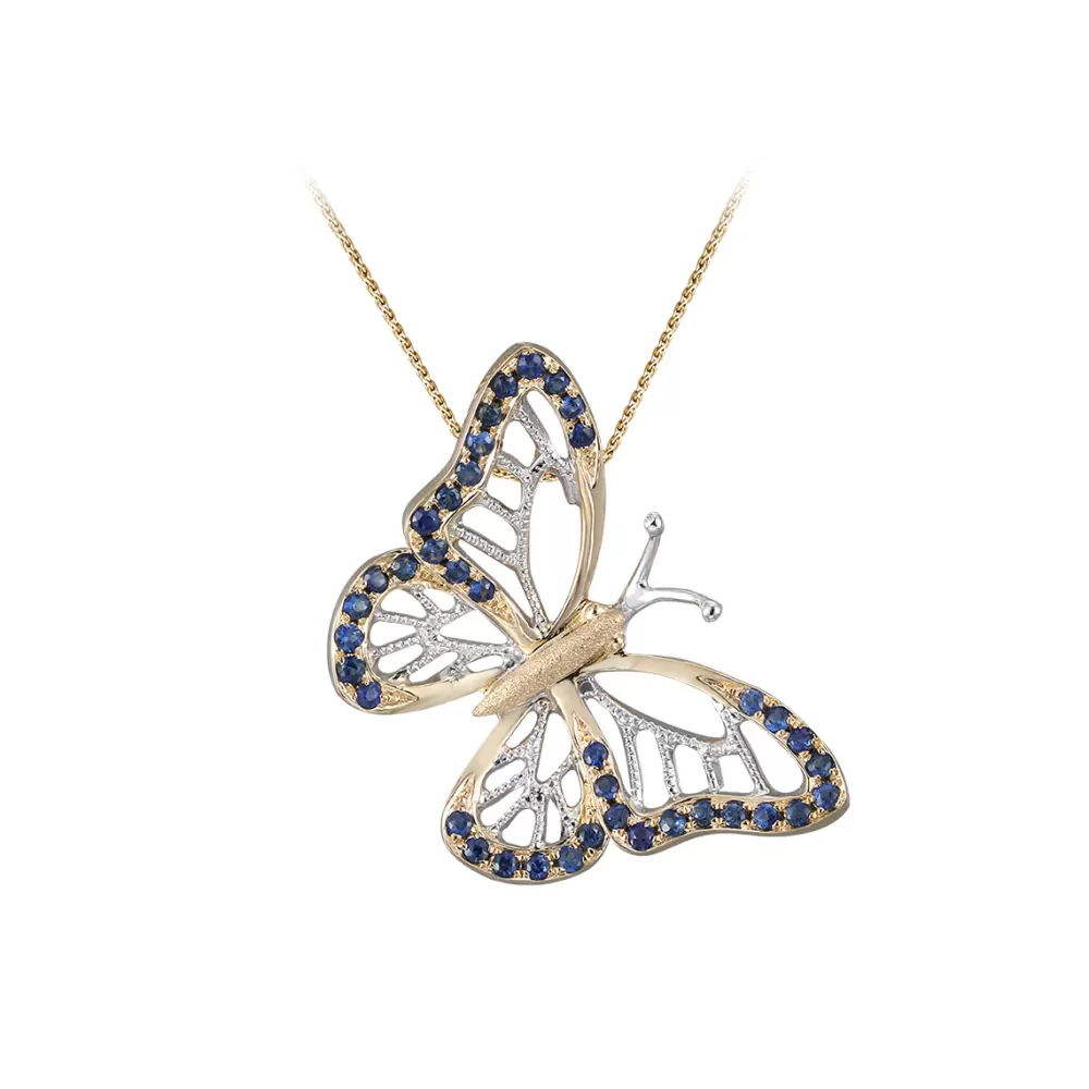 Pendants & Necklaces | Denny Wong 14K 2/Tone Single Butterfly Pendant With 40 Blue Sapphires