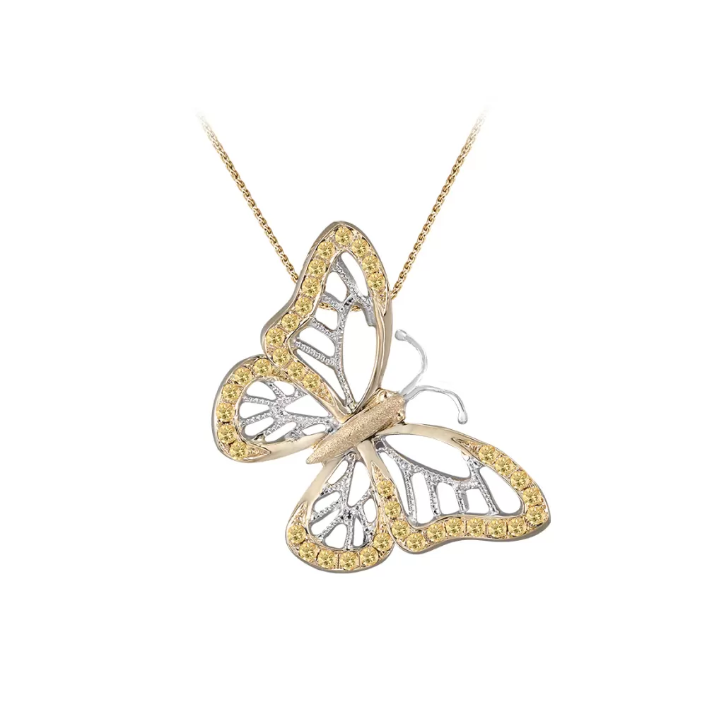 Pendants & Necklaces | Denny Wong 14K 2/Tone Single Butterfly Pendant With 40 Yellow Sapphires