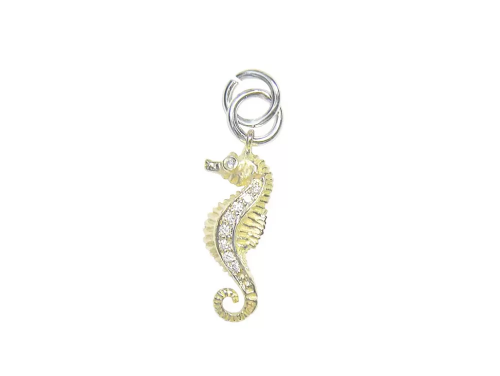 Hawaiian Jewelry | Denny Wong 14K 2/Tone Single Sea Horse Charm With 9 Diamonds